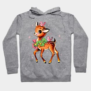 Retro Christmas Reindeer with Birds Hoodie